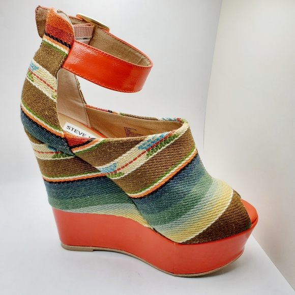 Steve Madden Kennyya Orange Fabric Platform Wedges Size 6.5 EUC - Picture 8 of 14
